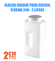 Flacon gradu pour recueil d'urine 24H - 2L