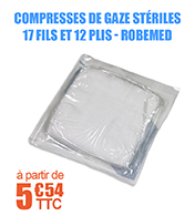 Compresses de gaze striles - 17 fils et 12 plis - 50 Blisters de 5 compresses - Robemed