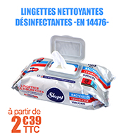 Lingettes nettoyantes dsinfectantes multisurface-EN 14476- bactricide, virucide, levuricide
