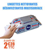 Lingettes nettoyantes dsinfectantes multisurface-EN 14476- bactricide, virucide, levuricide