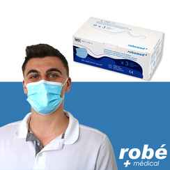 Masque chirurgical bleu 3 plis type IIR x 50