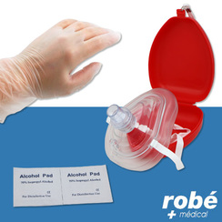 Masque ranimation bouche  bouche avec tampons d'alcool et gants vinyle - Rcp