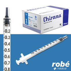 Seringues tuberculine 3 pices 1ml sans aiguille Chirana Injecta - Boite de 100