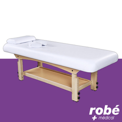 Table de massage en bois massif avec plan de rangement infrieur et hauteur rglable - Blanc