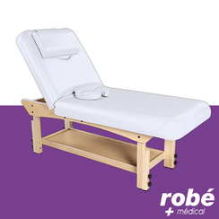 Table de massage en bois massif - En 2 parties - Hauteur rglable - Dossier inclinable - Blanc